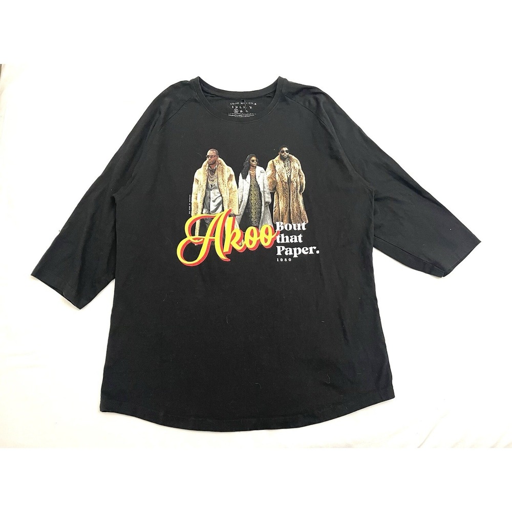 Akoo Bout That Paper 3/4 Sleeve Graphic Tee T-Shirt XL‎ Black Hip Hop Y2K T.I.